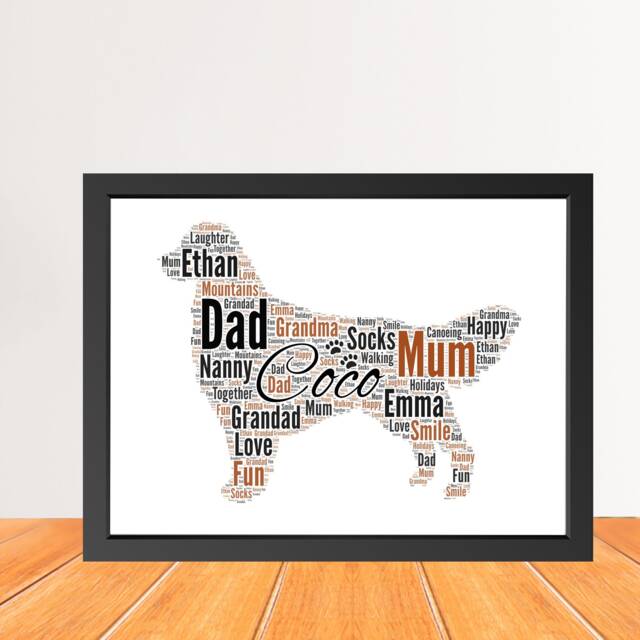Custom Golden Retriever Name Word Cloud Art Print - Personalized Dog Memorial Wall - image 1
