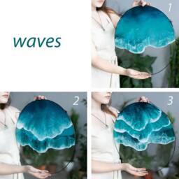 Sea Epoxy Resin Art, Round Double Wave Painting, Ocean Home Decor, Framed Coastal Artwork Wall Hanging, Beach Bathroom Decor - thumbnail 2