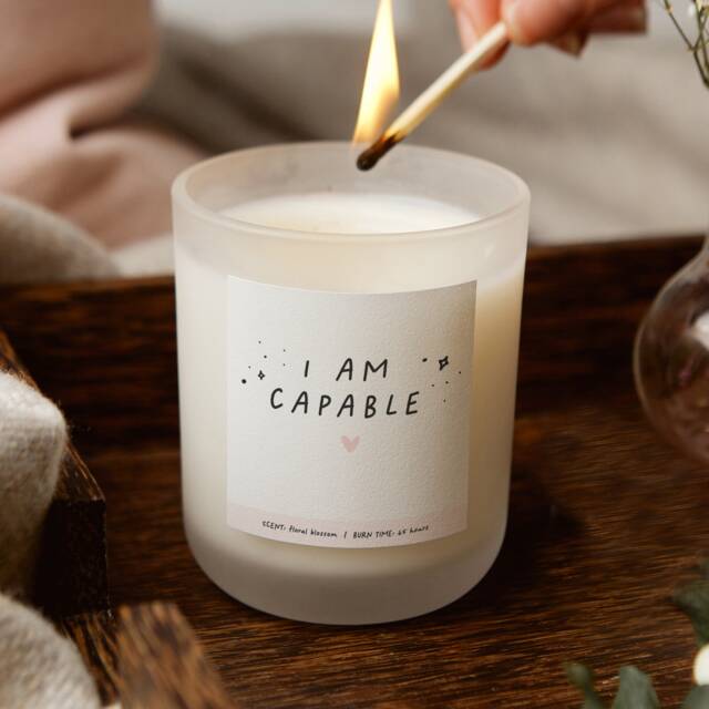 I Am Capable Scented Candle Positive Affirmation Gift, Frosted Soy Candle - image 1