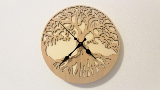 Wooden Wall Clock, Tree Of Life, Laser Cut, Double Layer Goofy/Walnut 7 Mm - image 1