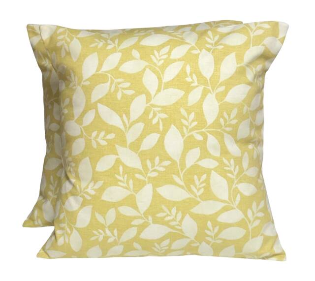 "Ochre Yellow Leaf Cushion Covers Cotton Throw Pillow Set Of Two - 16""-24" - image 1