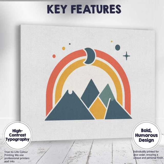 Minimalist Mountain Rainbow Crescent Moon Geometric Landscape Canvas Wall Art Print Decor Picture Ready To Hang - image 1