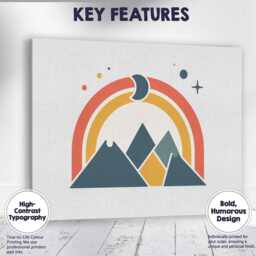 Minimalist Mountain Rainbow Crescent Moon Geometric Landscape Canvas Wall Art Print Decor Picture Ready To Hang - thumbnail 1