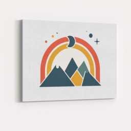 Minimalist Mountain Rainbow Crescent Moon Geometric Landscape Canvas Wall Art Print Decor Picture Ready To Hang - thumbnail 4