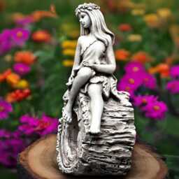 Forest Nymph Statue Enchanted Woodland Fairy Sculpture Concrete Spirit Figurine Stone Dryad Decoration Handmade Girl Art Memorial Decor - thumbnail 2