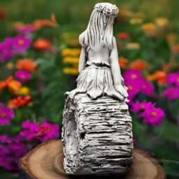 Forest Nymph Statue Enchanted Woodland Fairy Sculpture Concrete Spirit Figurine Stone Dryad Decoration Handmade Girl Art Memorial Decor - thumbnail 4