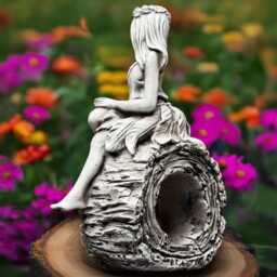 Forest Nymph Statue Enchanted Woodland Fairy Sculpture Concrete Spirit Figurine Stone Dryad Decoration Handmade Girl Art Memorial Decor - thumbnail 3