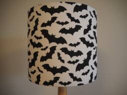 Black White Bat Lampshade Gothic Animal Design Handmade Cotton Fabric Drum Shade Table Floor Or Ceiling Pendant - Various Sizes - thumbnail 1