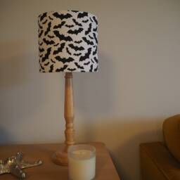 Black White Bat Lampshade Gothic Animal Design Handmade Cotton Fabric Drum Shade Table Floor Or Ceiling Pendant - Various Sizes - thumbnail 4