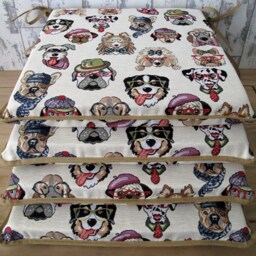 Tapestry Dog Square Seat Pads, Humorous Set Of Kitchen Chair Cushions - thumbnail 1