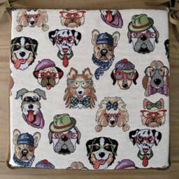 Tapestry Dog Square Seat Pads, Humorous Set Of Kitchen Chair Cushions - thumbnail 2