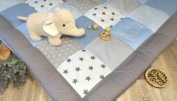 Crawling Blanket - Patchwork Blanket Baby Stars Light Blue/Gray/White 3-4 cm Thick With Name/Date Time Size Weight - thumbnail 1
