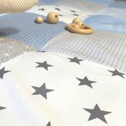 Crawling Blanket - Patchwork Blanket Baby Stars Light Blue/Gray/White 3-4 cm Thick With Name/Date Time Size Weight - thumbnail 2