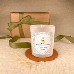 Personalised 5Th Wedding Anniversary Candle Set, Soy Wax Keepsake For Couple, Name & Date, Gift, Milestone - thumbnail 3
