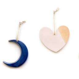 Ceramic Crescent Moon Ornament [Hand-Dipped Glaze Ornament, Handmade Christmas Holiday Decor, Stocking Stuffer] - thumbnail 2