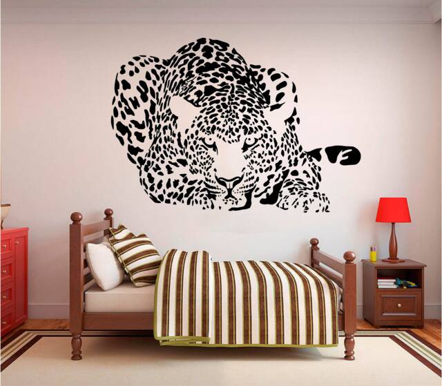 Crouching Leopard Vinyl Wall Art, Decal, Sticker, Transfer, Mural, Removable, Decor, Rent Friendly, Interior, Exterior, Full - 0583 - image 1