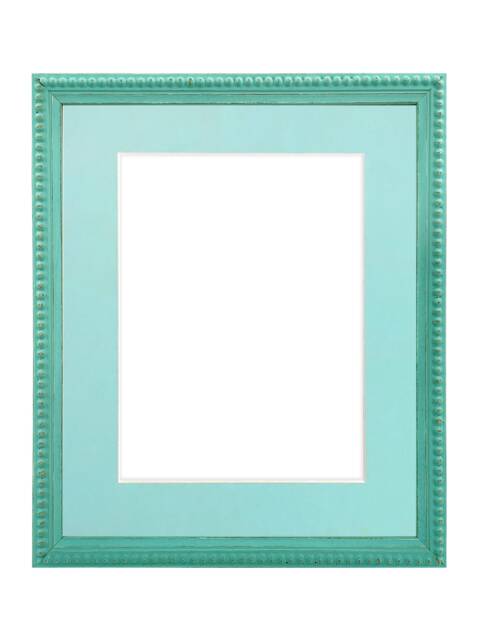 Crown Turquoise Photo Frame With Blue Mount, Wooden Bobbin Distressed - image 1
