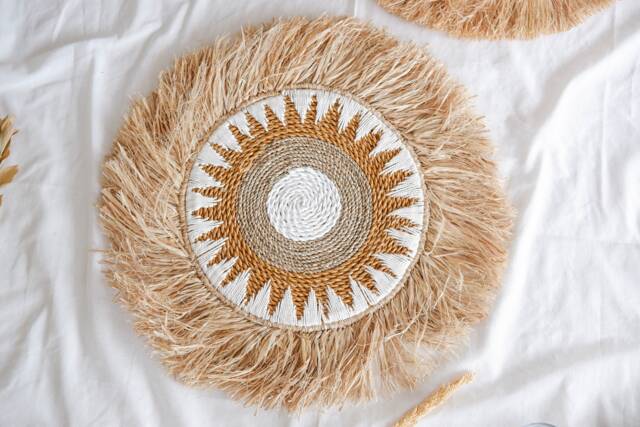 Seagrass Fringe Wall Decor, Boho Basket Hanging - 23.62 - image 1