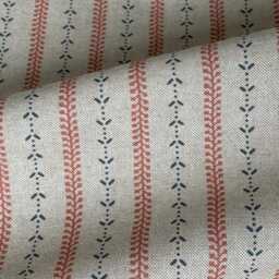 Indigo Red Stripe Roman Blind - Custom Botanical Linen Look Window Shade Country Cottage Style - thumbnail 2