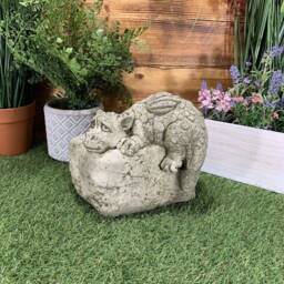 Stone Garden Dragon On A Rock Hand Cast Cute Statue Mythical Gothic Ornament - thumbnail 2