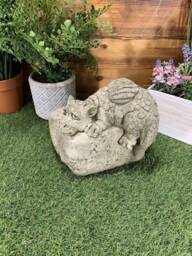 Stone Garden Dragon On A Rock Hand Cast Cute Statue Mythical Gothic Ornament - thumbnail 1
