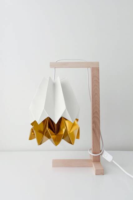 Paper Lamp - Table Lamp Polar White With Warm Gold Stripe Wooden Structure - image 1