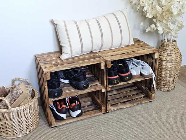 Wooden Shoe Rack Bench, Rustic Entryway Storage, Solid Wood Hallway Organiser With Optional Seat Cushion - image 1