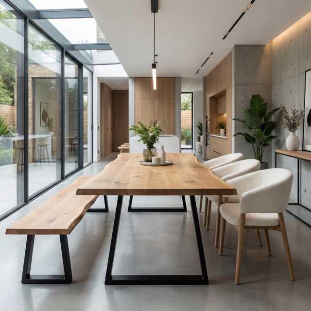 Firsby Tp Live Edge Dining Table Rustic Solid Wood Industrial Steel Legs Trapezium Frame Cotswold - image 1