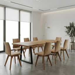 Firsby Tp Live Edge Dining Table Rustic Solid Wood Industrial Steel Legs Trapezium Frame Cotswold - thumbnail 3