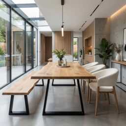Firsby Tp Live Edge Dining Table Rustic Solid Wood Industrial Steel Legs Trapezium Frame Cotswold