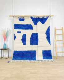Blue Block Geometric Rug, Bold Moroccan Wool Custom Berber Carpet, Large Area Shag Modern Living Room Decor - thumbnail 1