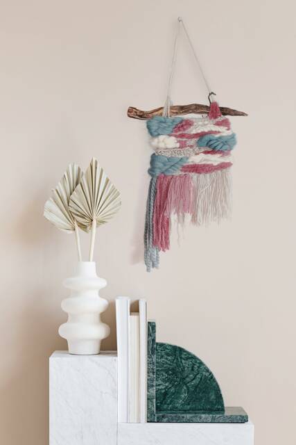 Teal Beige & Pink Handwoven Wall Art. Interior Decor - image 1