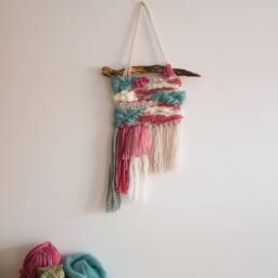 Teal Beige & Pink Handwoven Wall Art. Interior Decor - thumbnail 3