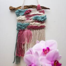 Teal Beige & Pink Handwoven Wall Art. Interior Decor - thumbnail 2