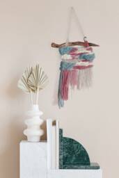 Teal Beige & Pink Handwoven Wall Art. Interior Decor - thumbnail 1