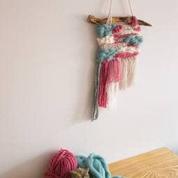 Teal Beige & Pink Handwoven Wall Art. Interior Decor - thumbnail 4