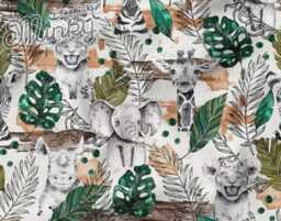 Fabric Tube Lamp With Jungle Animal Prints Monstera, Tiger, Elephant, Rhinoceros, Giraffe, Zebra. Gift Idea For Baby Registry - thumbnail 3
