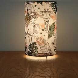 Fabric Tube Lamp With Jungle Animal Prints Monstera, Tiger, Elephant, Rhinoceros, Giraffe, Zebra. Gift Idea For Baby Registry - thumbnail 2
