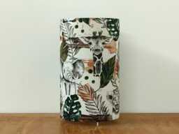Fabric Tube Lamp With Jungle Animal Prints Monstera, Tiger, Elephant, Rhinoceros, Giraffe, Zebra. Gift Idea For Baby Registry