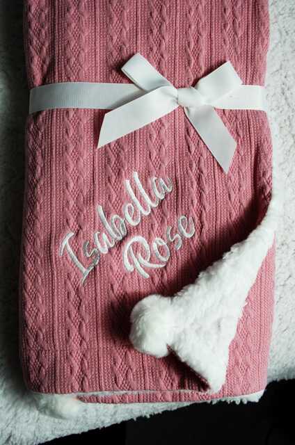 Personalised Embroidered Super Snuggly Cable Knit Wrap With Pom Pom's & Sherpa Back, New Born Baby Boy, Girl Blanket, Gift - image 1