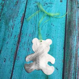 Teddy Bear, Christmas Ornament, Dorm Decor, Handcrafted, Metal, Baby Room, Kids Room Metal Bear, Silver, Wall Hanging - thumbnail 2
