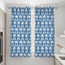 Blue Art Deco Curtains, Geometric Pattern Drapes, Classic Window Panels, Custom Made Eyelet Or Rod Pocket Home Decor - thumbnail 2