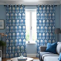 Blue Art Deco Curtains, Geometric Pattern Drapes, Classic Window Panels, Custom Made Eyelet Or Rod Pocket Home Decor