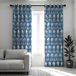 Blue Art Deco Curtains, Geometric Pattern Drapes, Classic Window Panels, Custom Made Eyelet Or Rod Pocket Home Decor - thumbnail 3