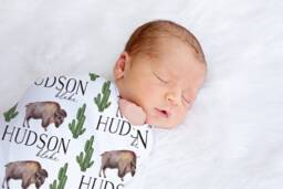 Buffalo Personalized Baby Name Swaddle Blanket Gift Custom Coming Home Gender Neutral Hospital Shower - thumbnail 1