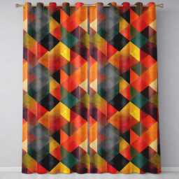 Warm Abstract Polygon Shapes Mid Century Style Pattern Seamless Readymade Eyelet Ring Top Thermal 100% Blackout Curtains - thumbnail 2