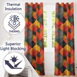 Warm Abstract Polygon Shapes Mid Century Style Pattern Seamless Readymade Eyelet Ring Top Thermal 100% Blackout Curtains - thumbnail 3