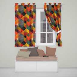 Warm Abstract Polygon Shapes Mid Century Style Pattern Seamless Readymade Eyelet Ring Top Thermal 100% Blackout Curtains