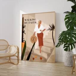 Walking By Faith Blonde Illustration Poster, Printed & Shipped, 2 Corinthians, Modern Scripture Bible Verse Prints, Christian Home Decor - thumbnail 1