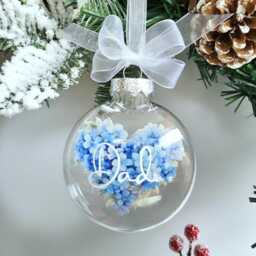 Personalised Memorial Bauble Forget Me Not Ornament, Dad Christmas Keepsake, Family Loss Decoration, Alzheimer's Awareness - thumbnail 3